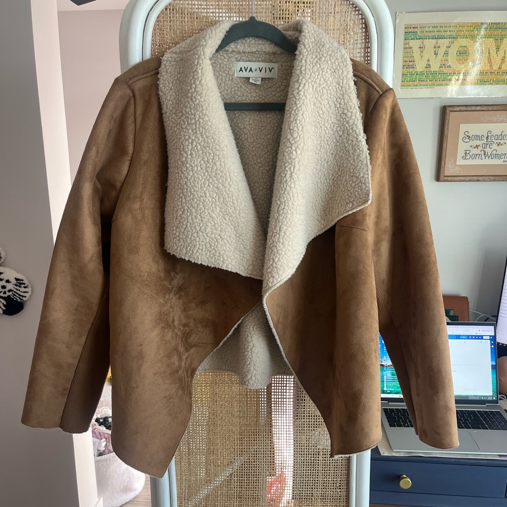 Ava & Viv faux suede and Sherpa open front jacket